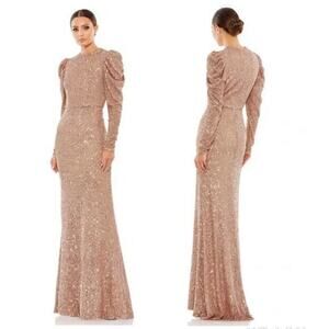 ▶️ IEENA MAC DUGGAL ◀️ Pink Fully Sequin Puff Sleeve Dress. Flawed.